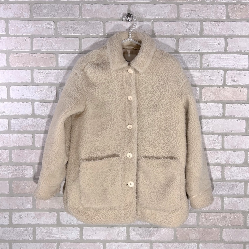 Madewell Sherpa Walton Shirt Jacket in Cream Size XS - Picture 5 of 13